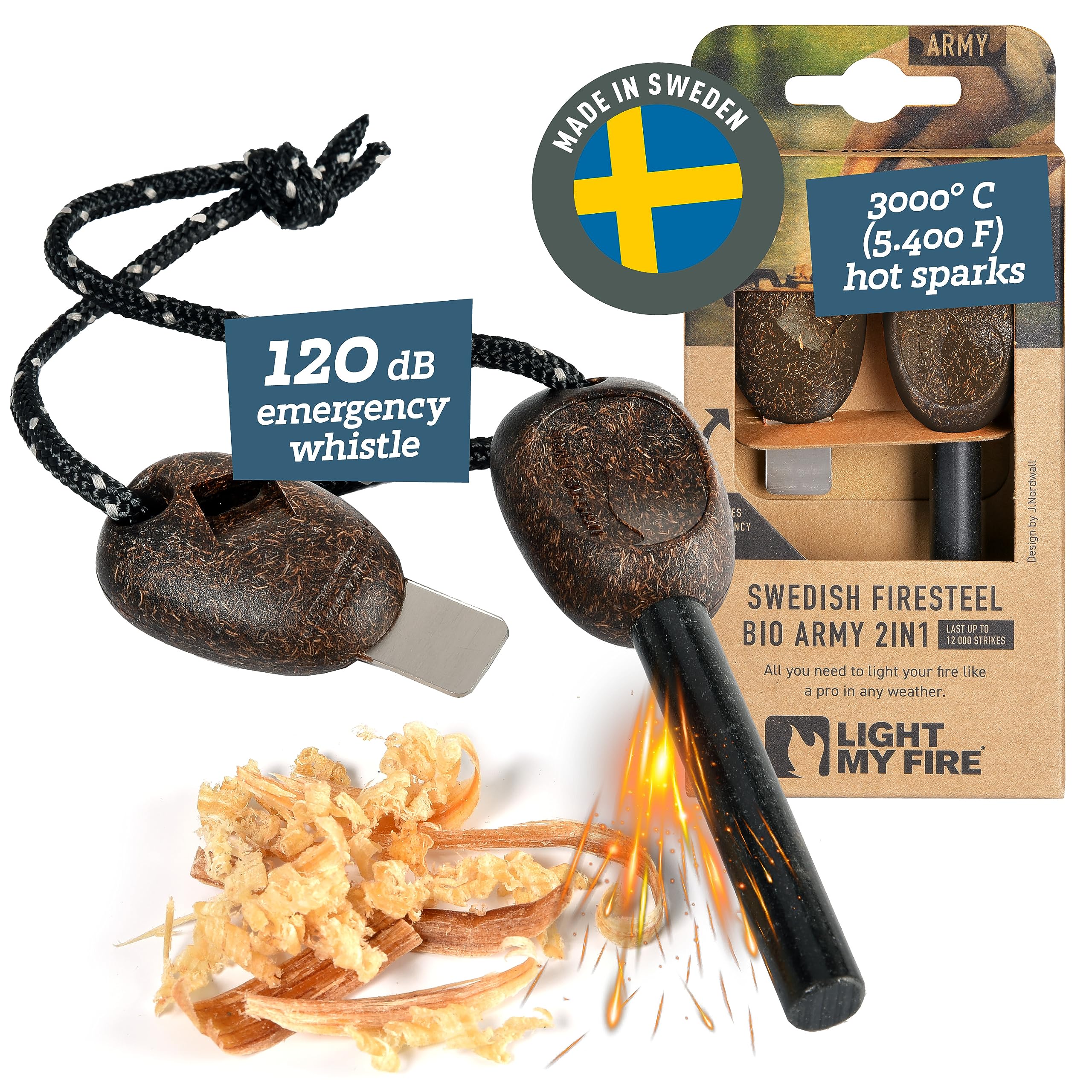 Light my Fire Swedish Flint Fire Starter Ferro Rod Survival Tools ARMY Fire Steel Bushcraft Camping Gear Flint and Steel Fire Starter Kit 2-in-1 Fire Flint and Striker 12,000 Strikes