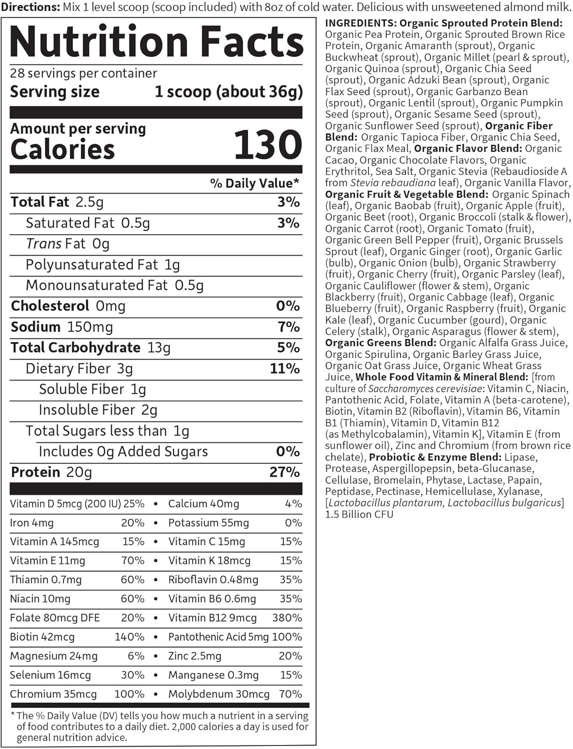 Garden of Life Meal Replacement - Organic Raw Plant Based Protein Powder, Chocolate, Vegan, Gluten-Free, 35.9oz (2lb 4oz/1,017g) Powder: Health & Personal Care