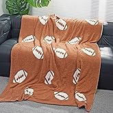 Soft Football Pattern Blanket Cozy Throw Blanket Perfect for Home Decor and Gift Giving, Rugby Sports Blanket Plush Bedding Created for Adults, Dark Brown, 51"x63"