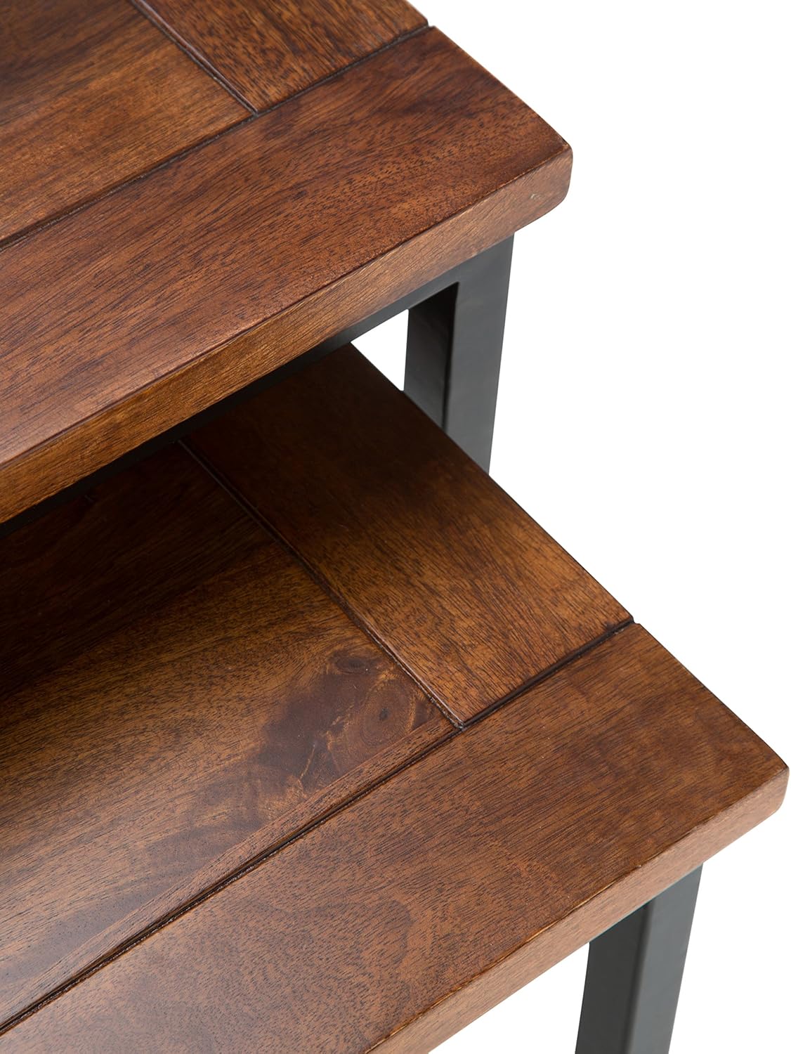 Simpli Home Skyler Solid Mango Wood and Metal 25 inch wide Rectangle Modern Industrial Nesting 2 Pc Side Table in Dark Cognac Brown, Fully Assembled, for the Living Room and Bedroom: Furniture & Decor