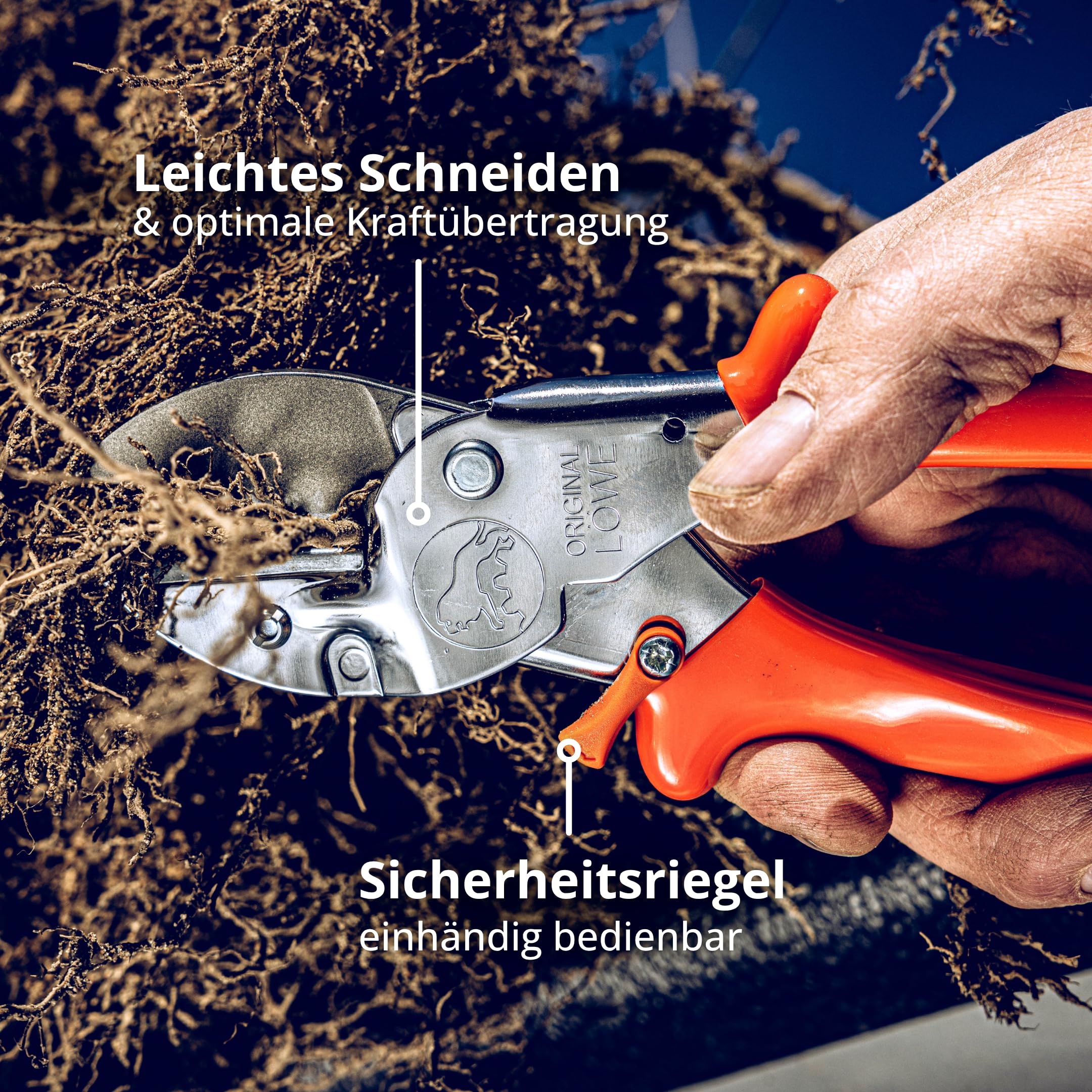 Original LÖWE 1 Profi Amboss-Gartenschere 1.104 mit rostfreier Stahlklinge und Antihaftbeschichtung - robuste und scharfe Schere aus rostfreiem Stahl eignet sich ideal für Holzarten wie Buche Esche 5