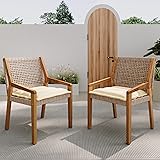 Merax 2 Piece Outdoor Wood Dining Chair with Cream