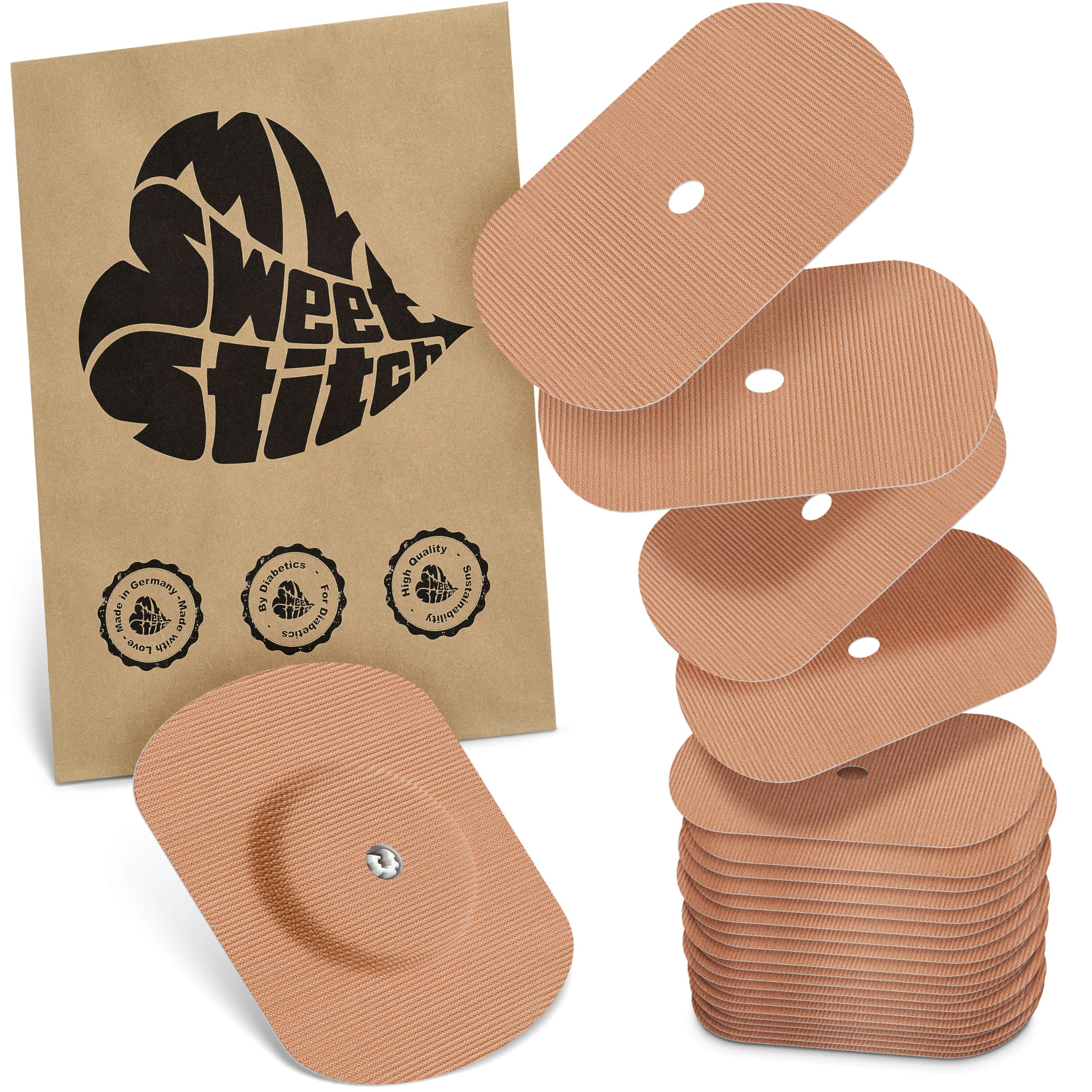 MySweetStitch - 25 x Freestyle Libre 1 & 2 Patches Oval with Ventilation Hole, Overpatch Ø 70 x 55mm, Waterproof, Breathable, Skin-Friendly, Made in Germany, Beige