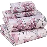 Ruvanti 100% Cotton Bed Sheets, 4 Pcs Bed Sets, Lilac Floral Print Full Size Sheets Set, Soft, Breathable, Deep Pocket Sheets, Cooling Bedding Sheets Set Include 1 Flat, 1 Fitted Sheet, 2 Pillowcases.