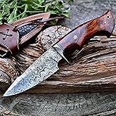 BIGCAT ROAR Predator Hunter - Patented Handmade Damascus Steel Fixed Blade Knife 10" - Walnut Wood Handle & Leather Sheath - 