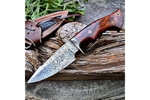 BIGCAT ROAR Predator Hunter - Patented Handmade Damascus Steel Fixed Blade Knife 10" - Walnut Wood Handle & Leather Sheath - 