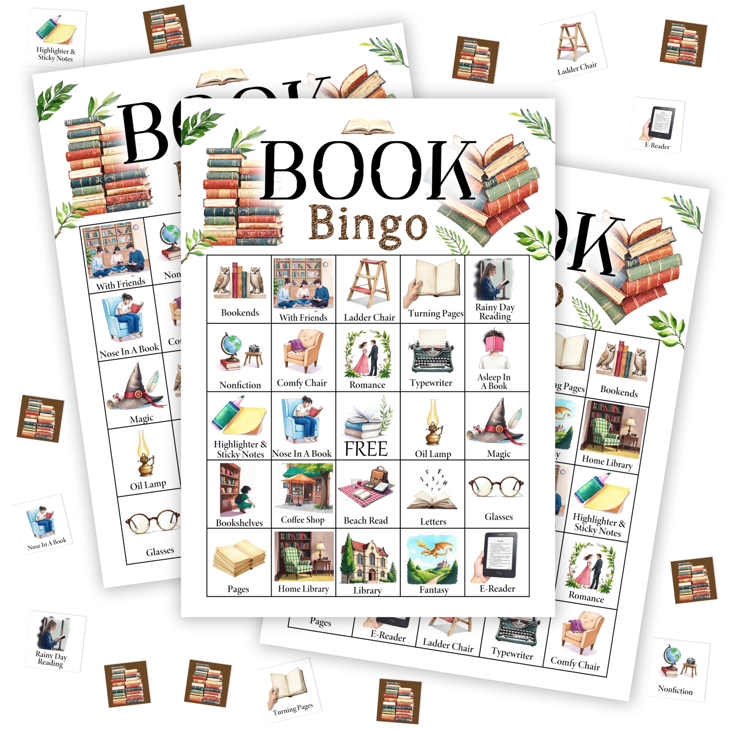 Photo 1 of Book Bingo Set - Adults Reading Challenge Game, Bingo Cards, Favors & Decor - 01