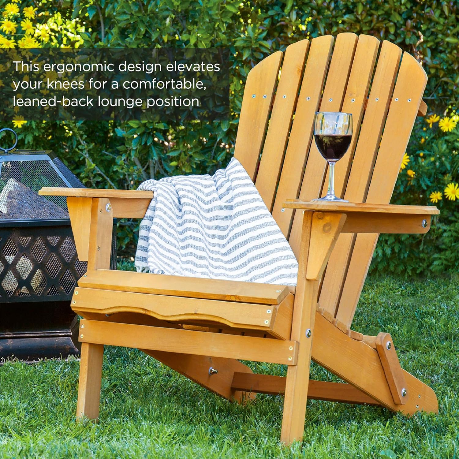 Best Choice Products Folding Wooden Adirondack Lounger Chair Accent Furniture w/Natural Finish, Brown : Garden & Outdoor