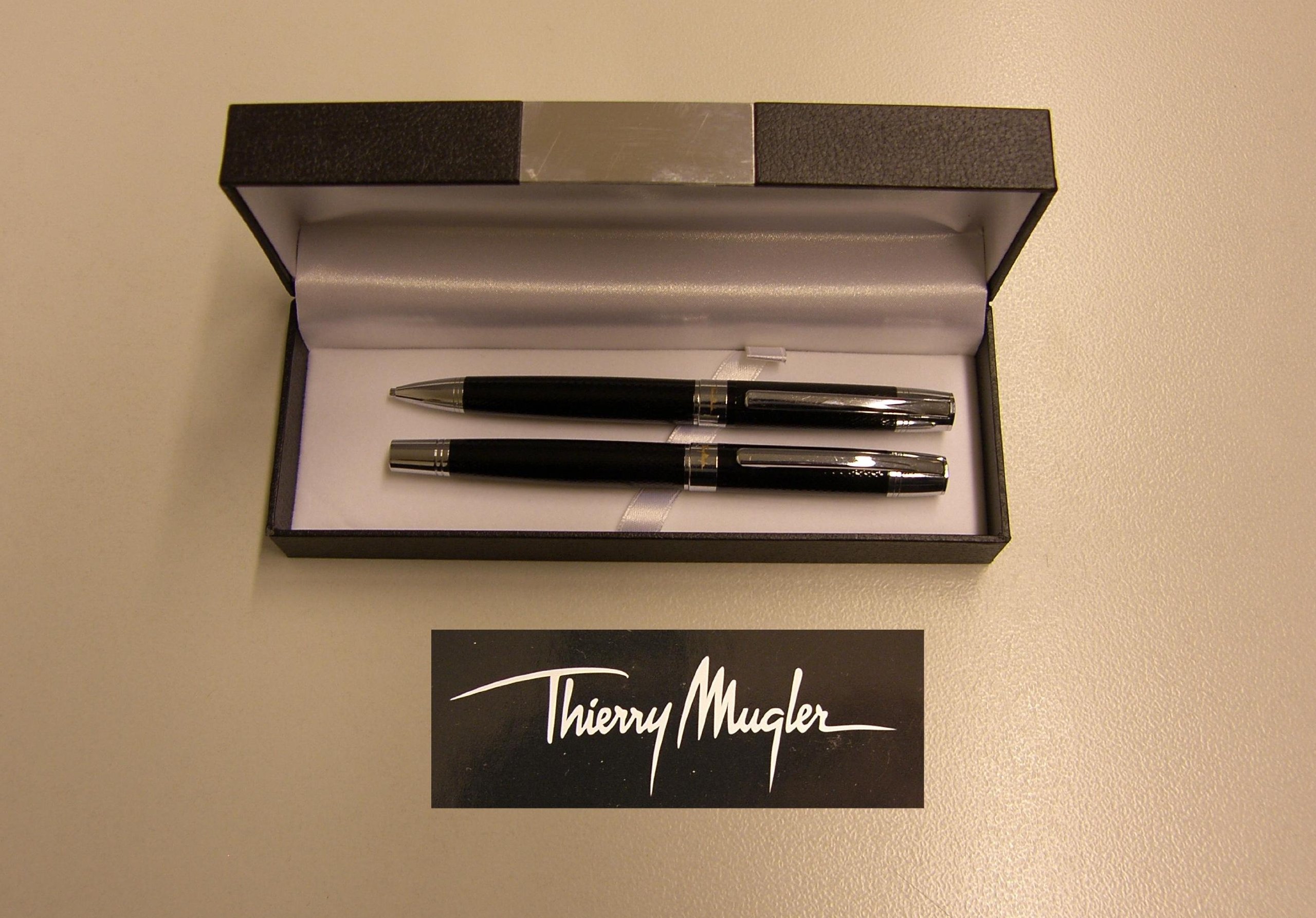 Pen box, ball pen & pencil, Thierry Mugler, black