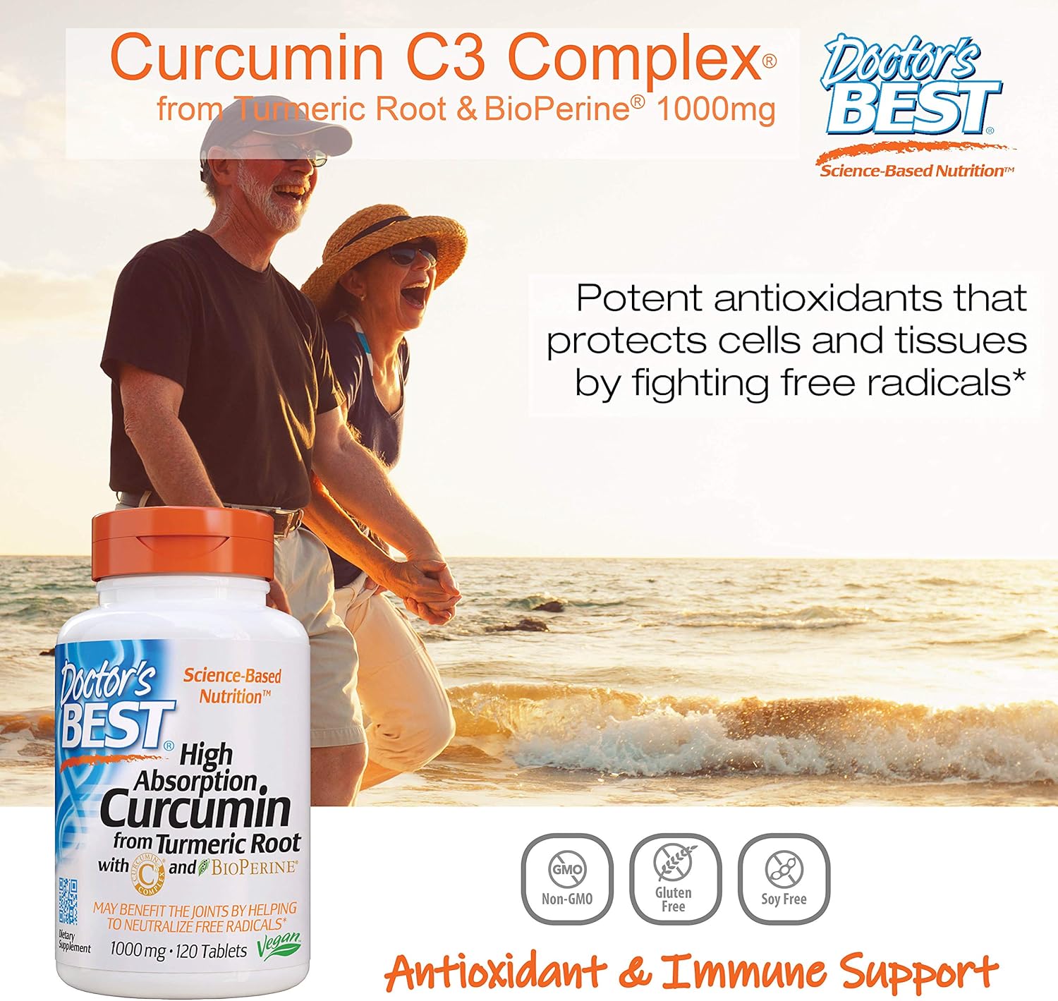 Doctor's Best Curcumin From Turmeric Root with C3 Complex & BioPerine, Non-GMO, Gluten Free, Soy Free, Joint Support, 1000 mg, 120 Tablets: Health & Personal Care