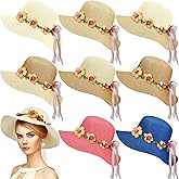 8 Pcs Tea Party Hat Bulk for Women Flower Lace Ribbon Wide Brim Hats Fancy Straw Hat with Flowers Caps Fascinator Hats for Tea Party Birthdays Supplies Multicolor
