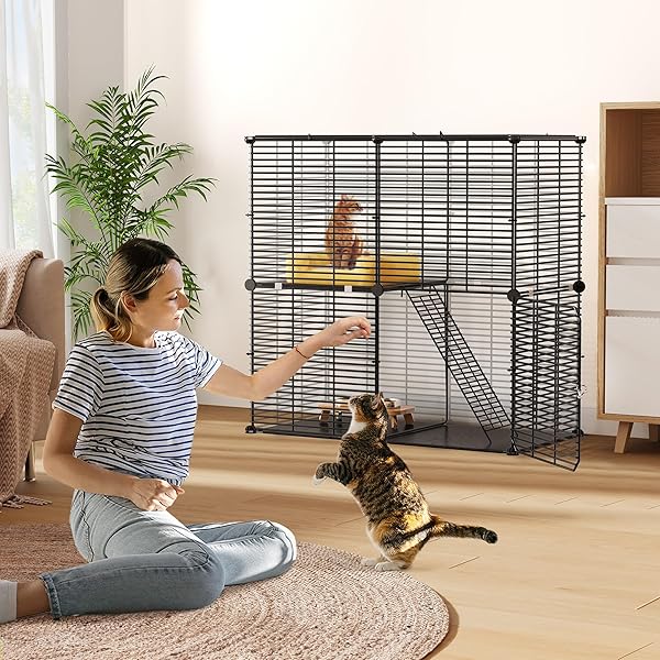 YITAHOME INDOOR CAT CAGE 2 TIER KITTEN CAGE, VERSATILE DIY PLAYPEN FOR CATS, SMALL ANIMALS, FOR HOME, RV TRAVEL, AND CAMPING