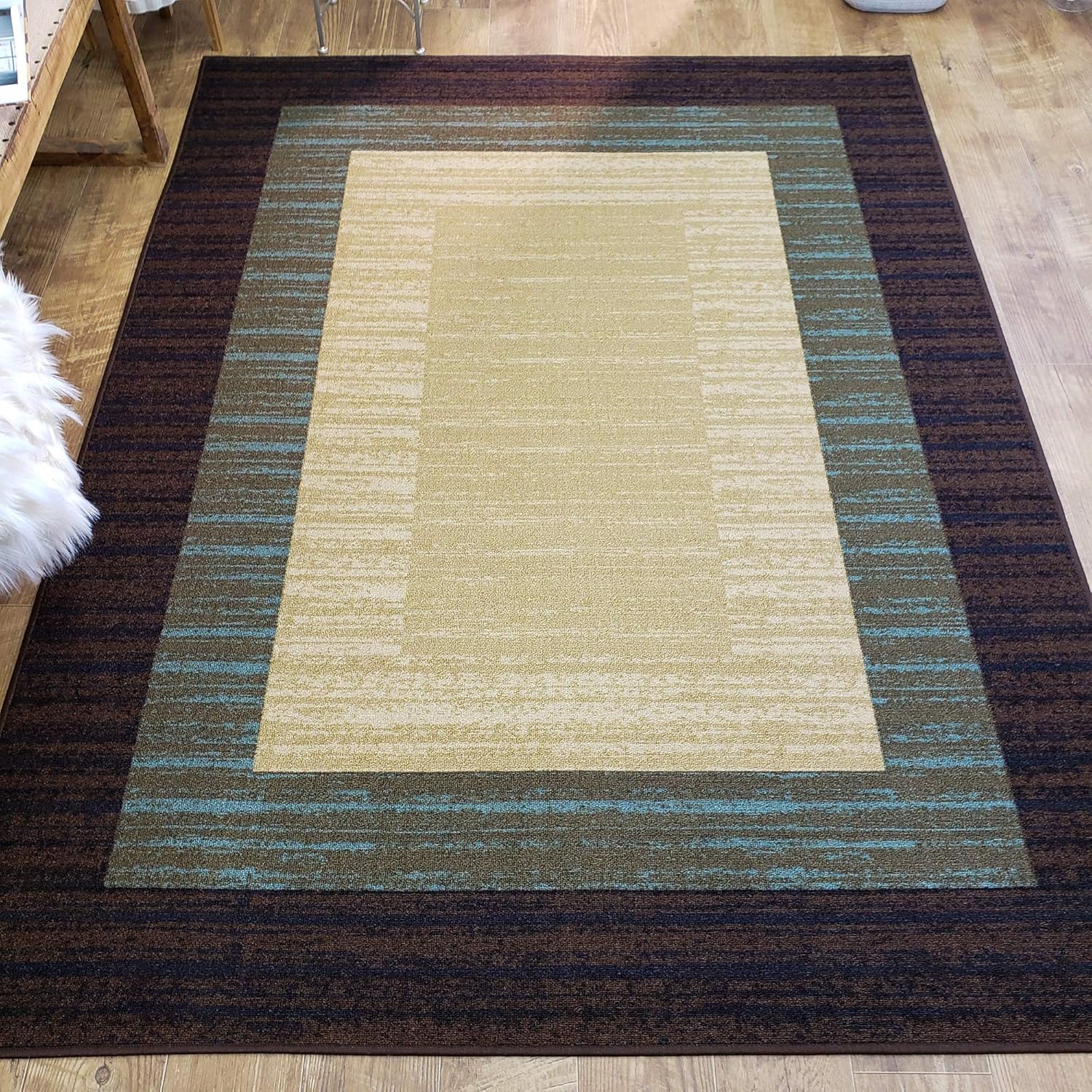 Amazon Com Area Rug 3x5 Brown Border Stripe Kitchen Rugs Mats