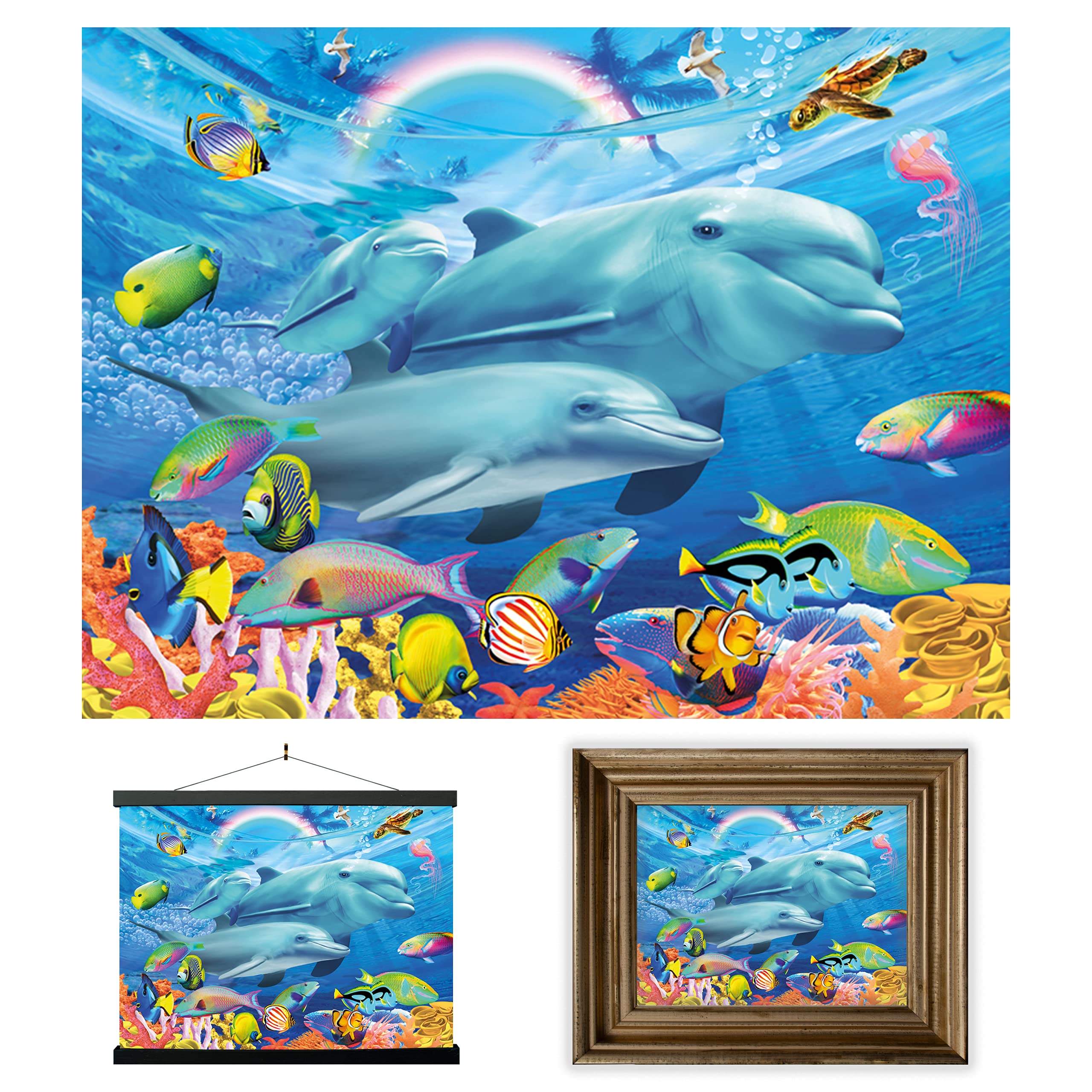 3D LiveLife Lenticular Wall Art Prints - Dolphin Family from Deluxebase. Unframed 3D Ocean Poster. A perfect wall filler. Original artwork licensed from renowned artist, Michael Searle โ image 1