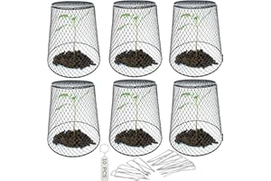 RE GOODS Chicken Wire Plant Cover – 6 Garden Cloche Baskets, Cage Protectors from Animals and Rabbits, Includes 18 Garden Stakes and 10 Waterproof Labels (Black)