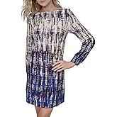 DKNY Womens Long Sleeve Jewel Neck Unlined Mini Sheath Dress