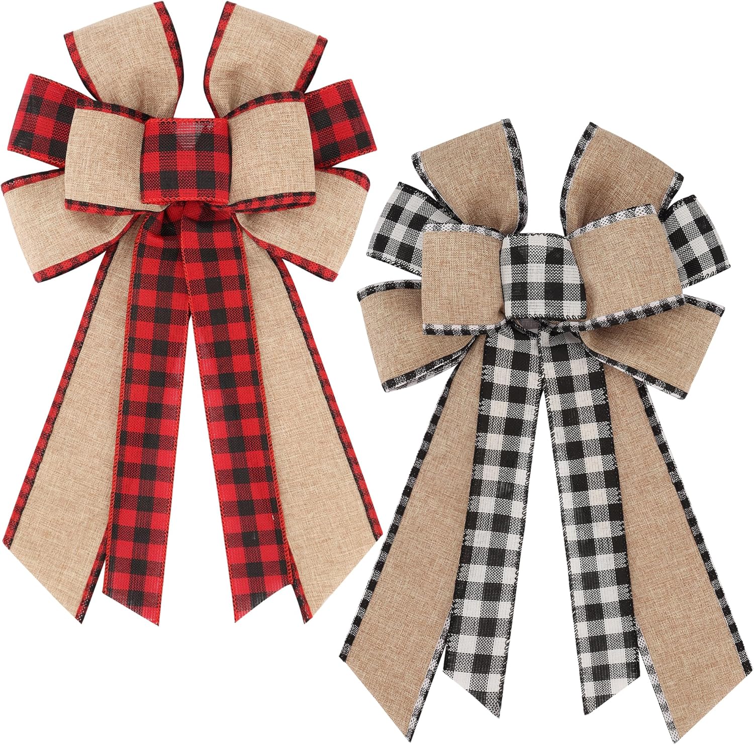 Bows & Ribbons - Lucleag 2Pcs Christmas Wreath Bow, Christmas Buffalo Plaid Bow for Wreath Decoration, Checkered Christmas Bow for Indoor Outdoor Door Wall Windows Christmas Tree Decorations Party Supplies