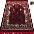 Modefa Velvet Prayer Rug | with Car Hanger | Janamaz Sajjadah Musalla | Thick Plush Wide - Topkapi (Red)