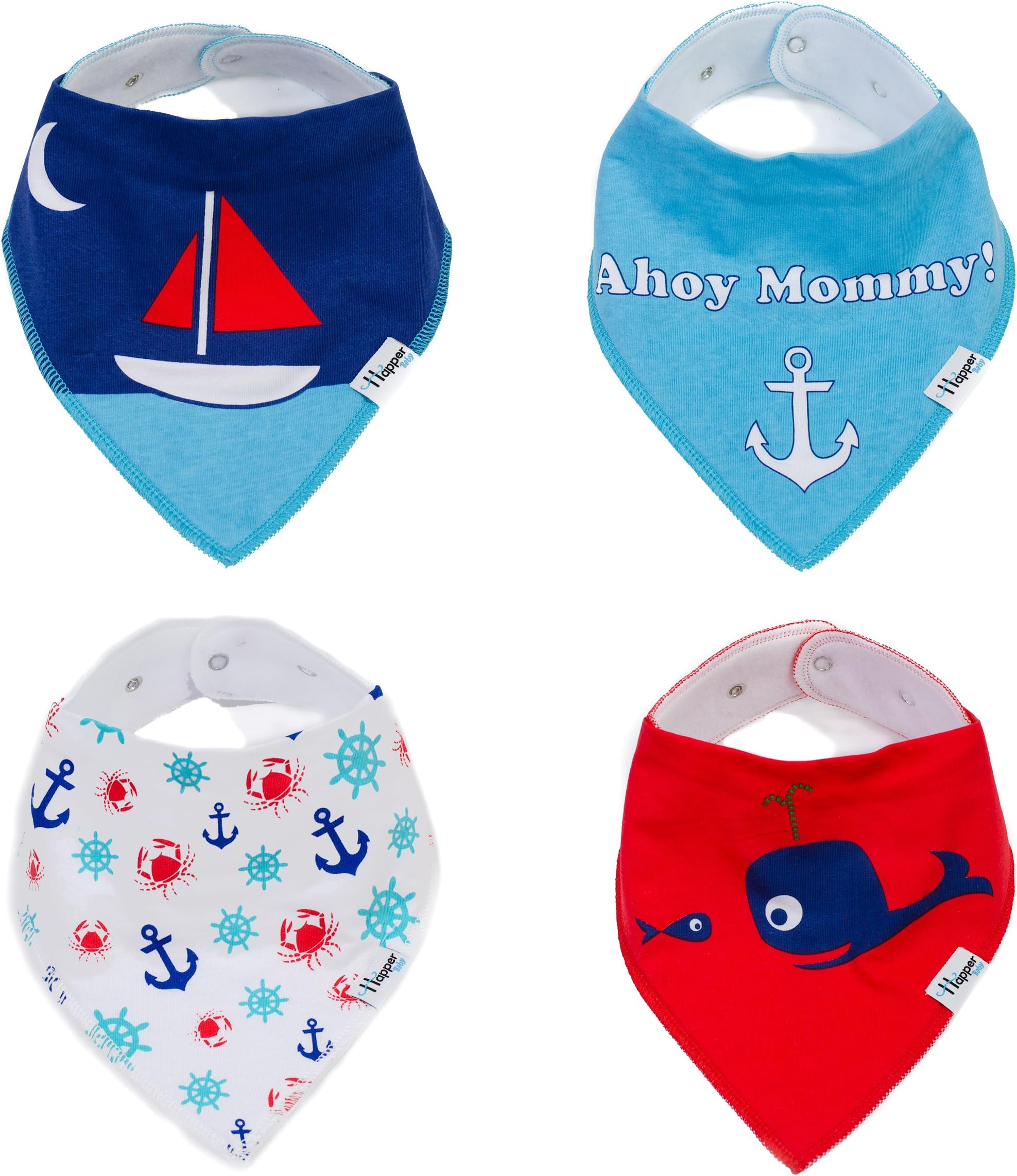 Happer Baby Bandana Drool Bibs, Set of 4 Cotton Maritime Absorbent for Teething