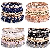 MILACOLATO 4 Sets Boho Bracelets for Women Multi-Color Layered Stackable Natural Beaded Bracelets Adjustable Stretch Bohemian Bracelets