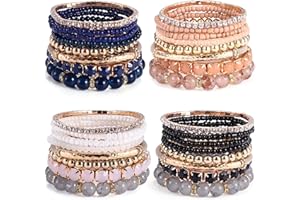 MILACOLATO 4 Sets Bohemian Bracelet Sets for Women Multi-Color Bohemian Stackable Stretch Natural Stone Beaded Bracelets Layered Adjustable Boho Bracelets Jewelry Set