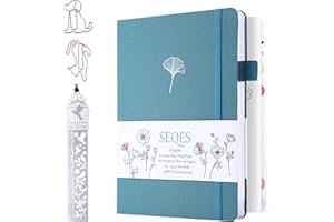 SeQeS Bullet Dotted Journal -A5 Dot Grid Notebook 160gsm Pages Number Bleedproof Paper,Silver Edge and Fabic Hardcover Dot Journal |Personal Organizers |Dotted Grid Journal |Bullet Journals