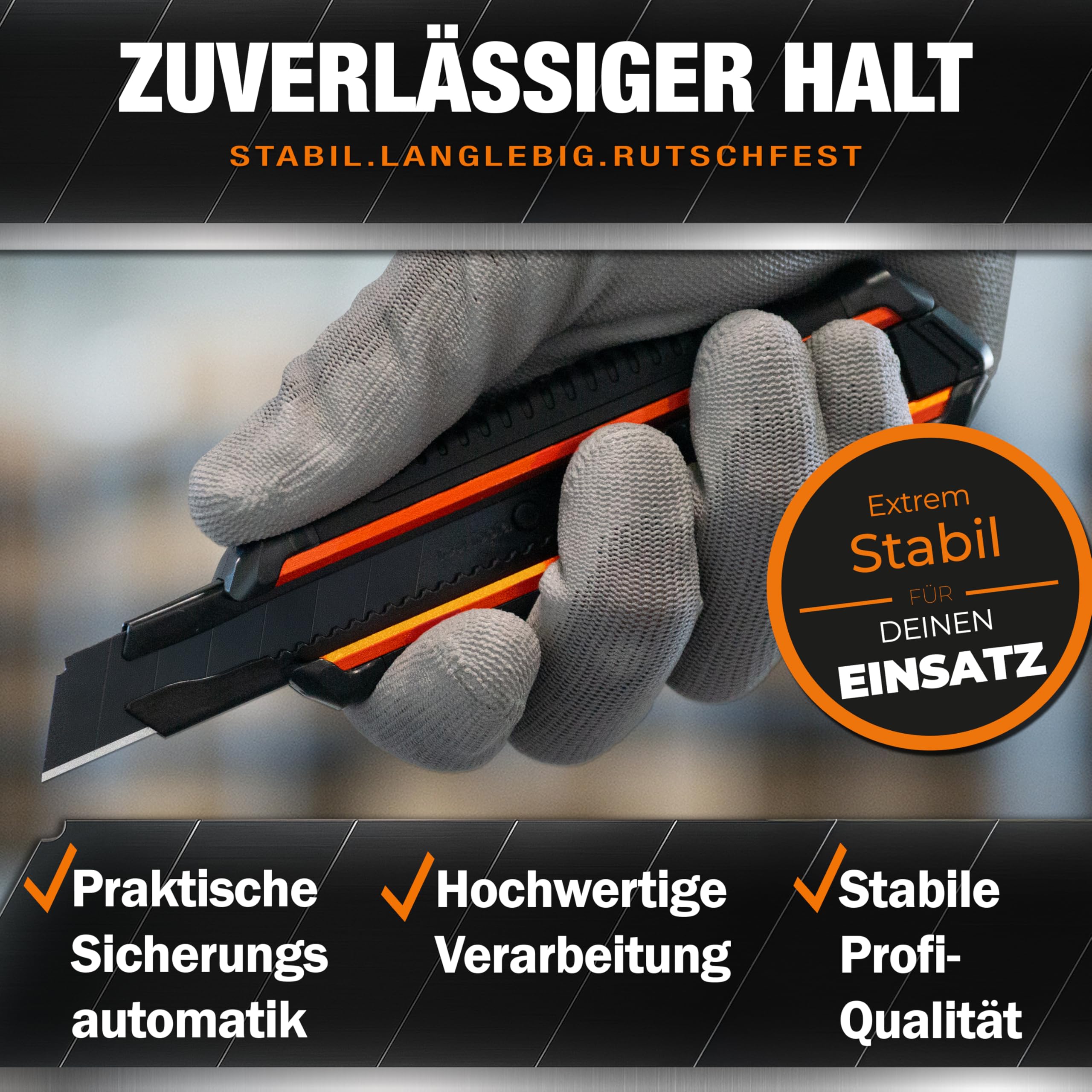 3x Profi Cuttermesser Set – Robuste Cutter Messer & Teppichmesser mit 10 SK5 Cuttermesser Klingen I Vielseitiges Handwerkzeug & Präzisions Utility Knife für Handwerker & Heimwerker ToolTopia 2