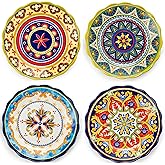 UNICASA Ceramic Dinner Plate Set of 4, 10.5 Inch Porcelain Pasta Plates Set– Serving Dishes for Salad, Steak, Colorful Boho Decoration, Microwave & Dishwasher Safe