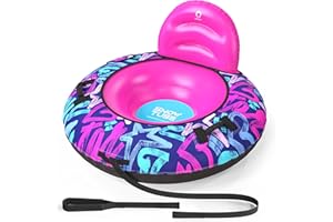 QPAU 44” Snow Tube with Backrest – Heavy Duty Inflatable Sled 500 lbs Capacity with Cover, Handles & Tow Rope, Snow Tubing Sleds for Kids & Teens, Portable Air Sled with Fast Valve