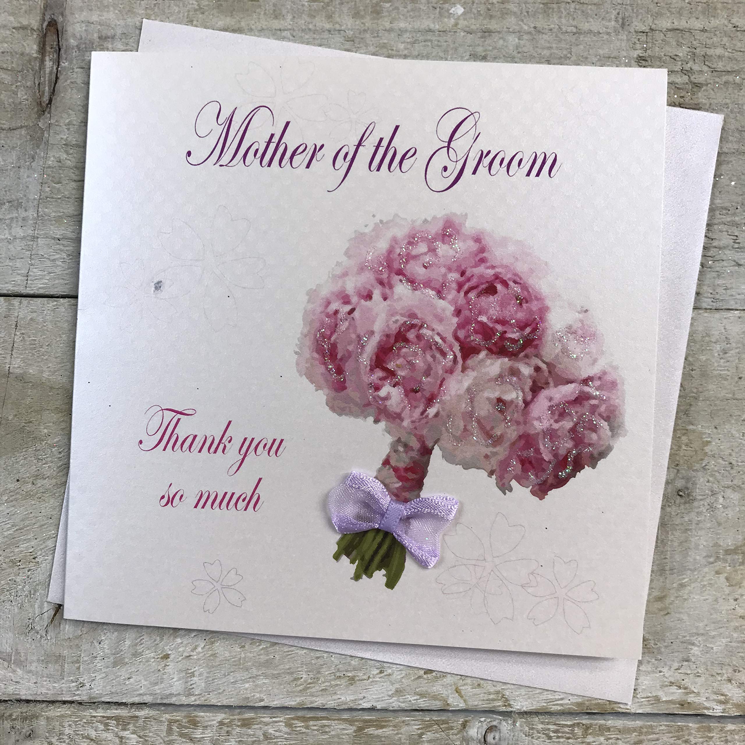 WHITE COTTON CARDS Mother of The Groom Thank You So Much Wedding Handmade Card with Bouquet, White, PD13,13.5cm x 13.5 cm