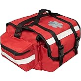 Primacare KB-RO74-R First Responder Trauma Bag, 17" x 9" x 7", Red — EMT/EMS Medical Supply Organizer with Padded Dividers, Multiple Compartments, Side Pockets, Reflective Strip, Durable Design