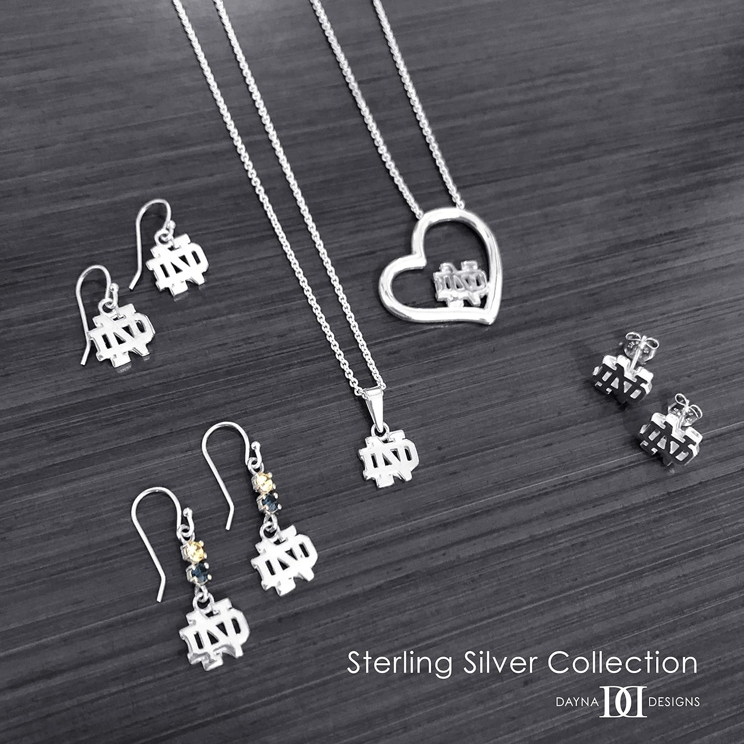 Dayna Designs University of Notre Dame Pendant Necklace, Fighting Irish ND Logo - Sterling Silver Jewelry Small for Women/Girls : Clothing