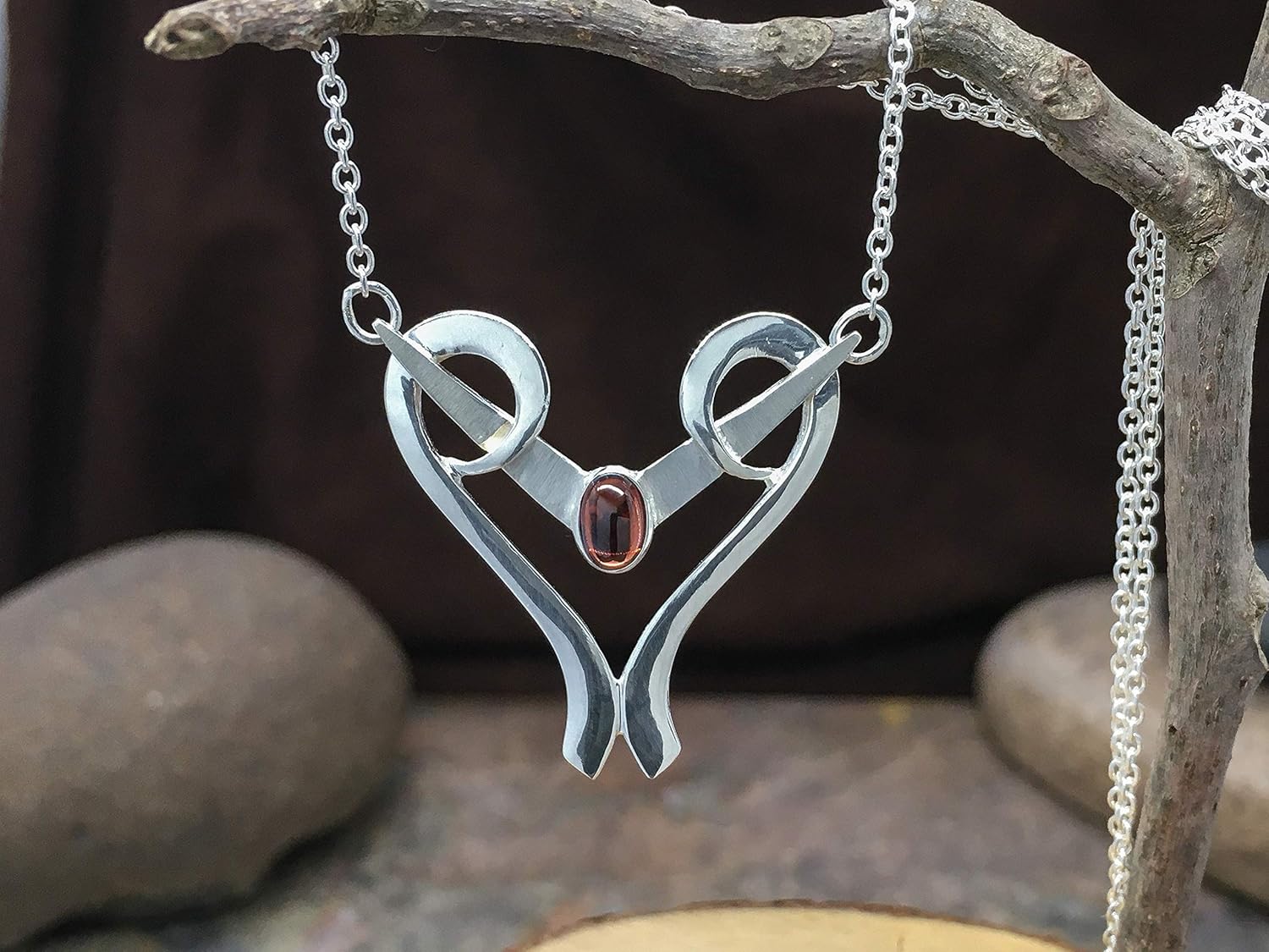 Amazon Com Blade Chevron Heart Necklace With Genuine Gemstone In Solid Sterling Silver A Fine Jewelry 25th Anniversary Gift Gift For Wife Or Gift For Girlfriend Handmade