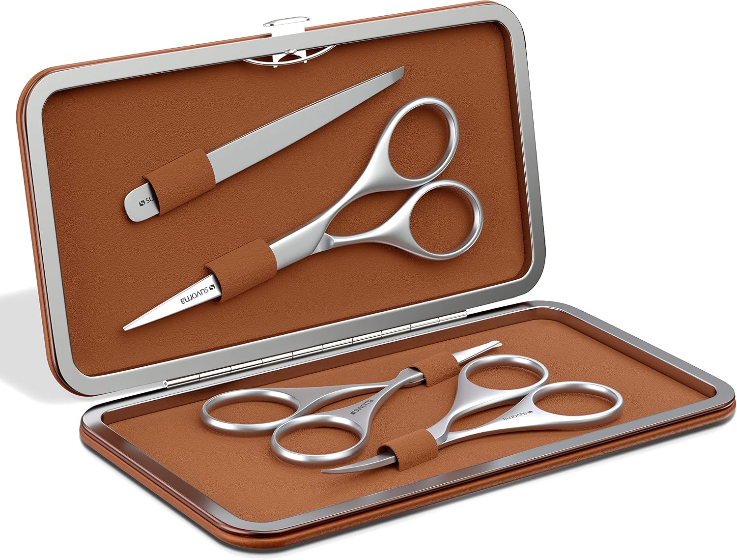 Suvorna Moustache and Beard kit with Beard Scissors, Moustache Shear, Nose Shears, Eyebrow Scissors and Tweezers for Facial Hair