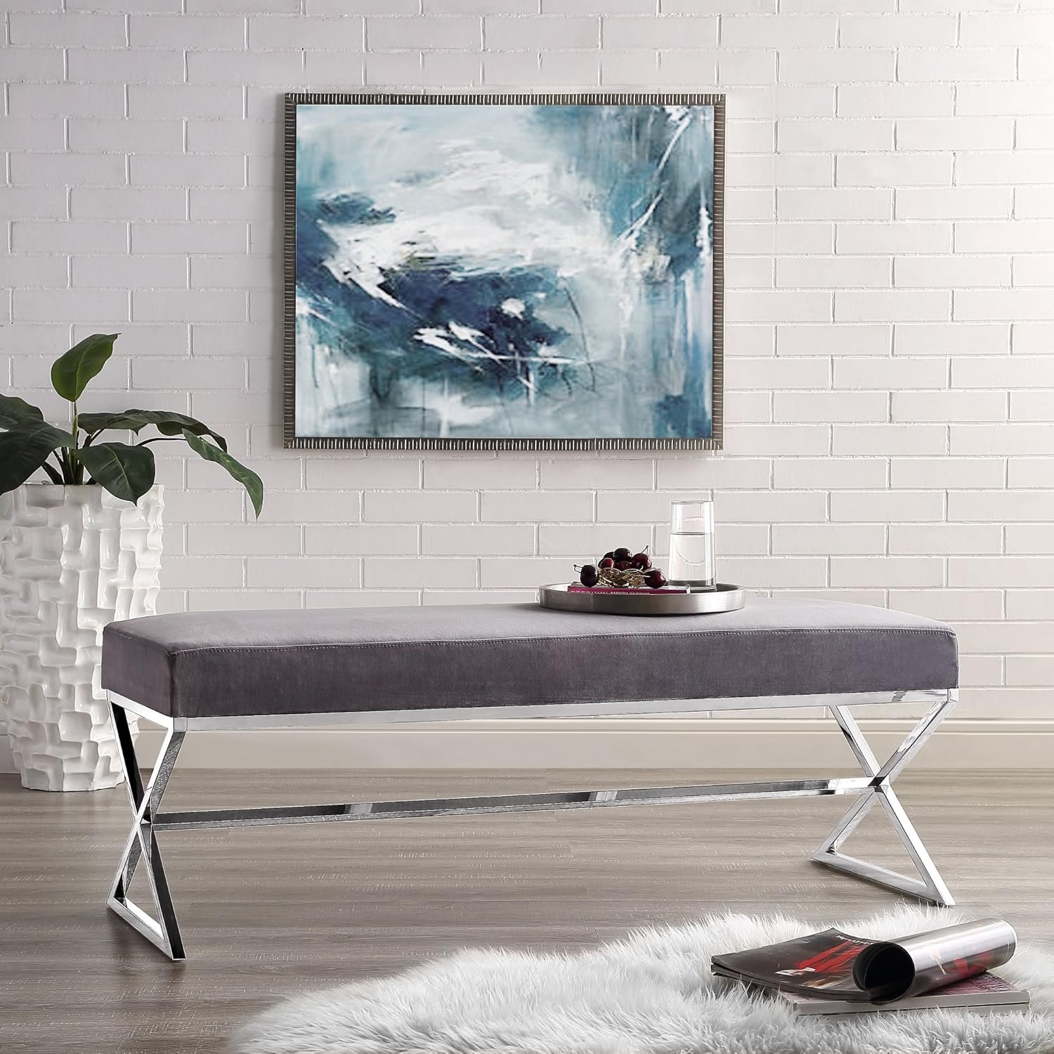 Best tufted ottoman bench chrome legs