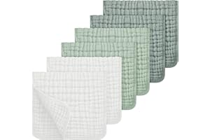 Looxii Muslin Burp Cloths 100% Cotton Muslin Cloths Large 20''x10'' Extra Soft and Absorbent 6 Pack Baby Burping Cloth for Boys and Girls White+Green