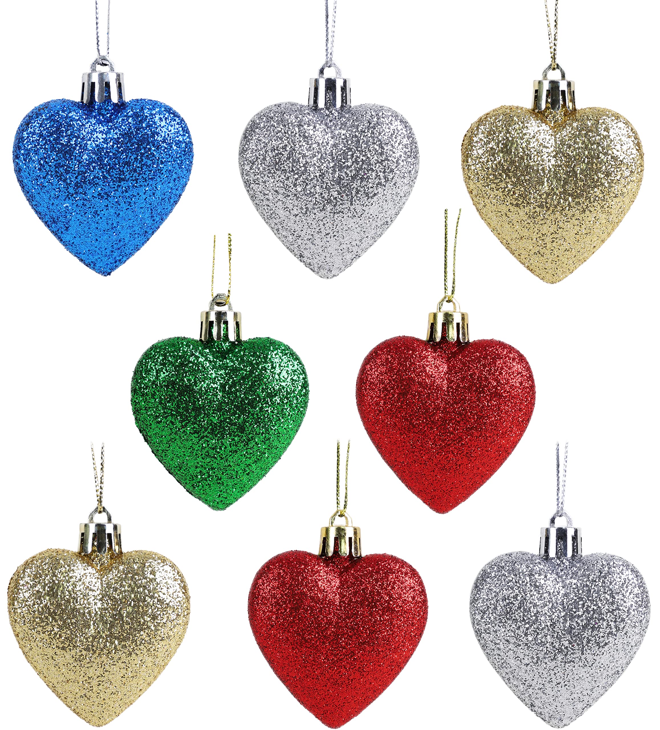 Christmas Concepts® Pack of 8-60mm Heart Shaped Christmas Tree Baubles – Glitter Decorated Baubles (Multi Colour)