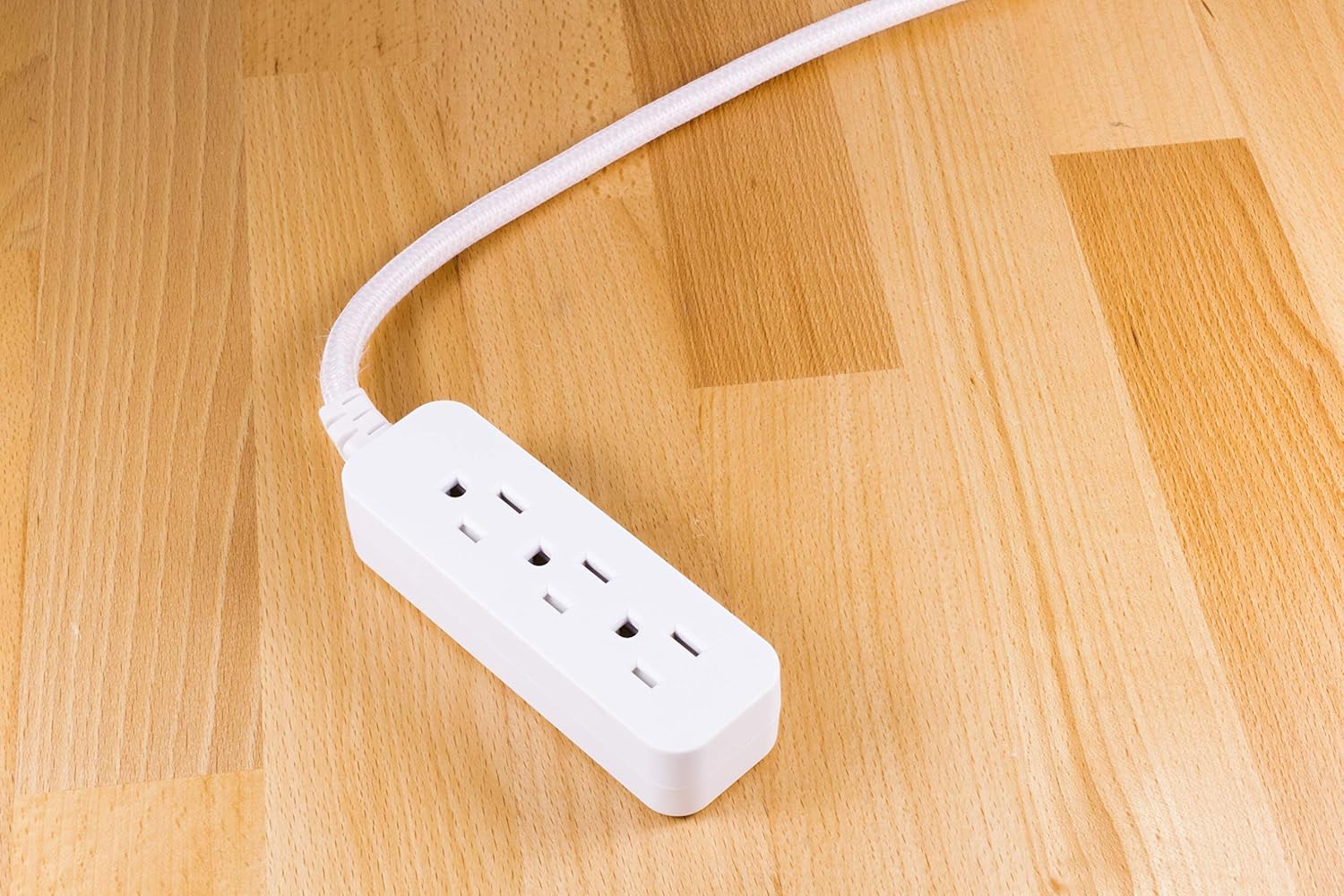 GE, White, Designer Power Strip, 6 Inch Braided Extension, 3 Grounded Outlets, Flat Plug, Mini Cord, Premium, 45190 - - 