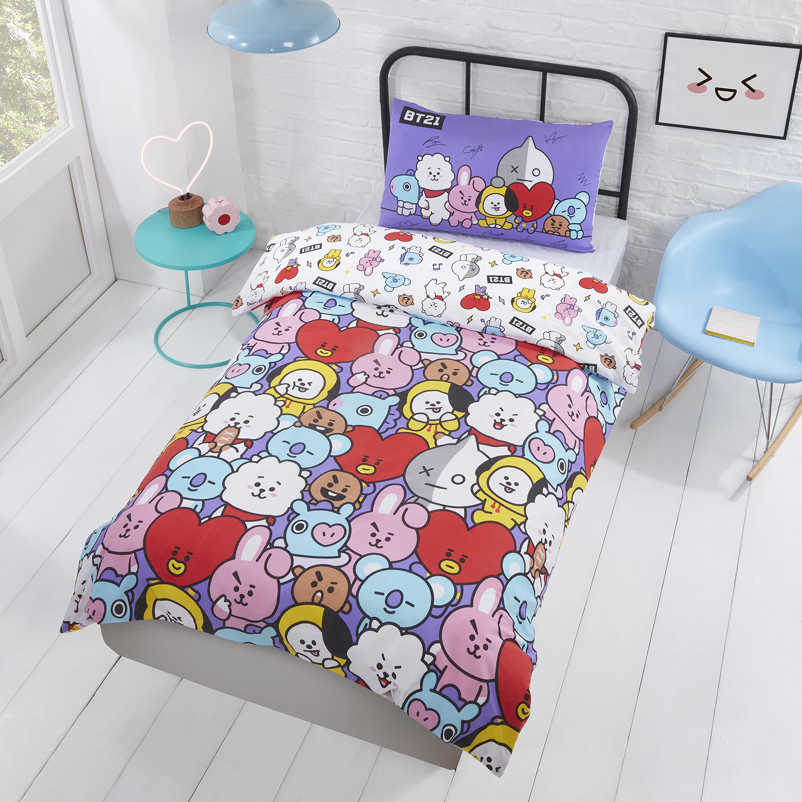 Coco Moon BT21 BTS Stars Soft Reversible Bed Duvet Cover And Pillow Set For Anime Mad Kids (Single)