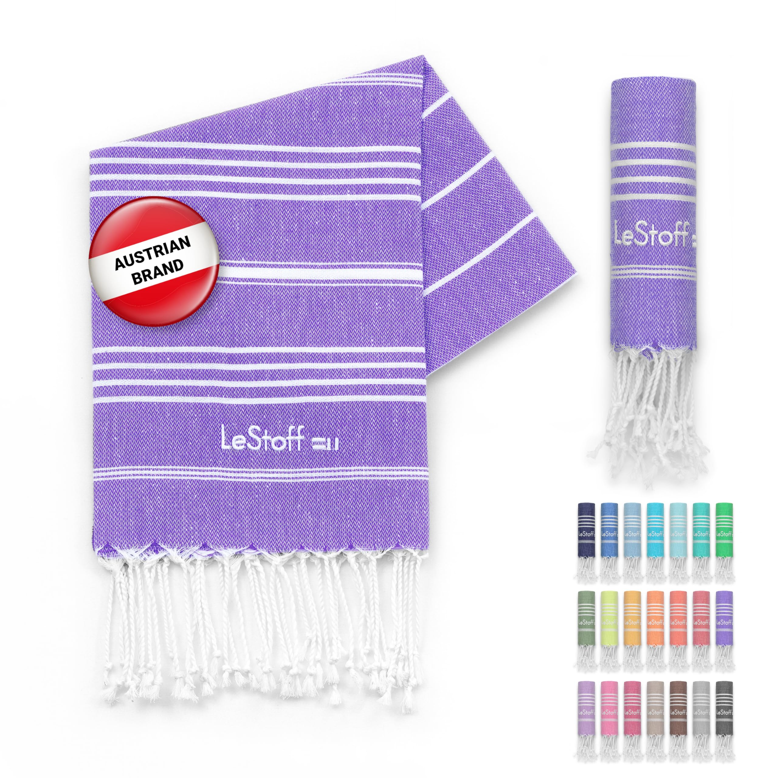 LeStoff Premium Hammam Towel - 100% Organic Cotton - Pre-washed Sustainable Absorbent & Quick-drying - Beach, Bath, Shower, Yoga, Spa & Travel Towel (50 x 100 cm, Ultra Violet)