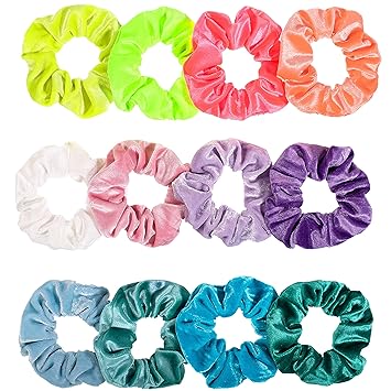 Whaline Hair Scrunchies Velvet Hair Bobble Elastics Hair Bands Soft Hair Ties For Vsco Girls And Women Neon Color