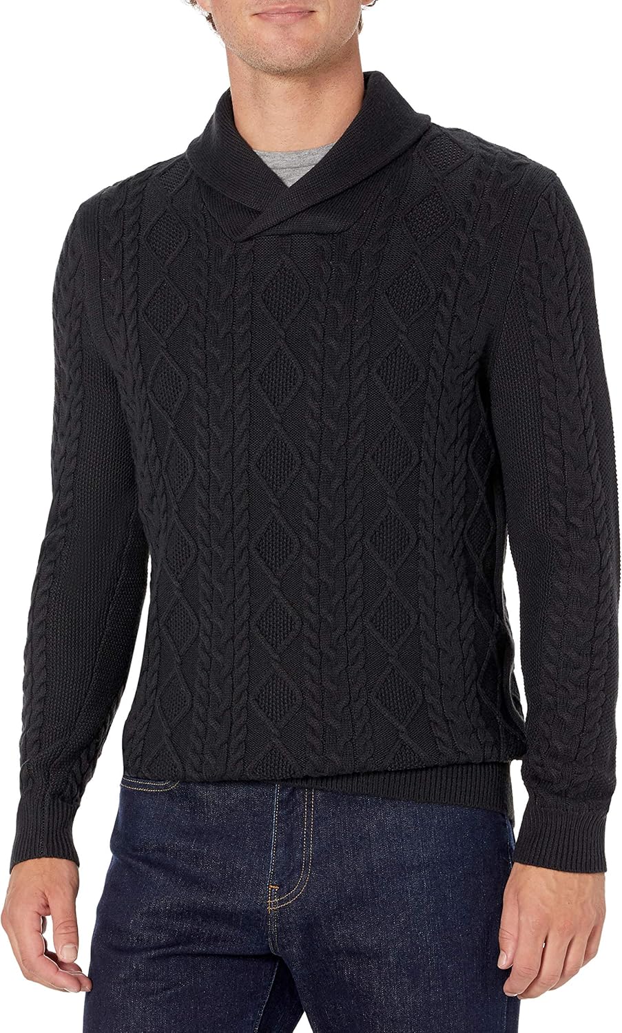  Brand - Goodthreads Men's Supersoft Shawl Collar Cable Knit Pullover Sweater: Clothing