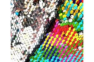 PENEPICO Sensory Wall Sequin Flip Fabric for Kids,0.2" Large Sequins Sensory Graffiti Fabric for Toddlers,Tactile Stimulation,Reversible Mermaid Fabric for Corner (Half yd (18"*49"), Iridescent + Silver)