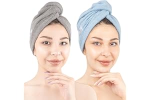 American Soft Linen 100% Cotton Hair Towels for Women, Head Towel Cap, Cotton Hair Turban Towel Wrap, Soft and Absorbent 2 Pa