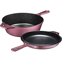 Non-Stick 2-In-1 Cast Iron Multi-Cooker – Heavy Duty 3 Quart Dutch Oven Skillet and Lid Set, Nonstick Interior Coating…