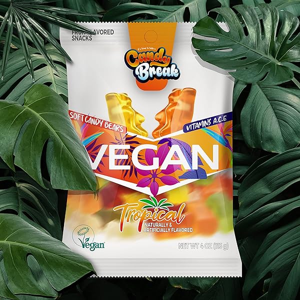 CANDY BREAK VEGAN GUMMIES – EXOTIC TROPICAL FRUITY GUMMY BEARS – GIFT SNACKS FOR ADULTS & KIDS – 4OZ (PACK OF 12)