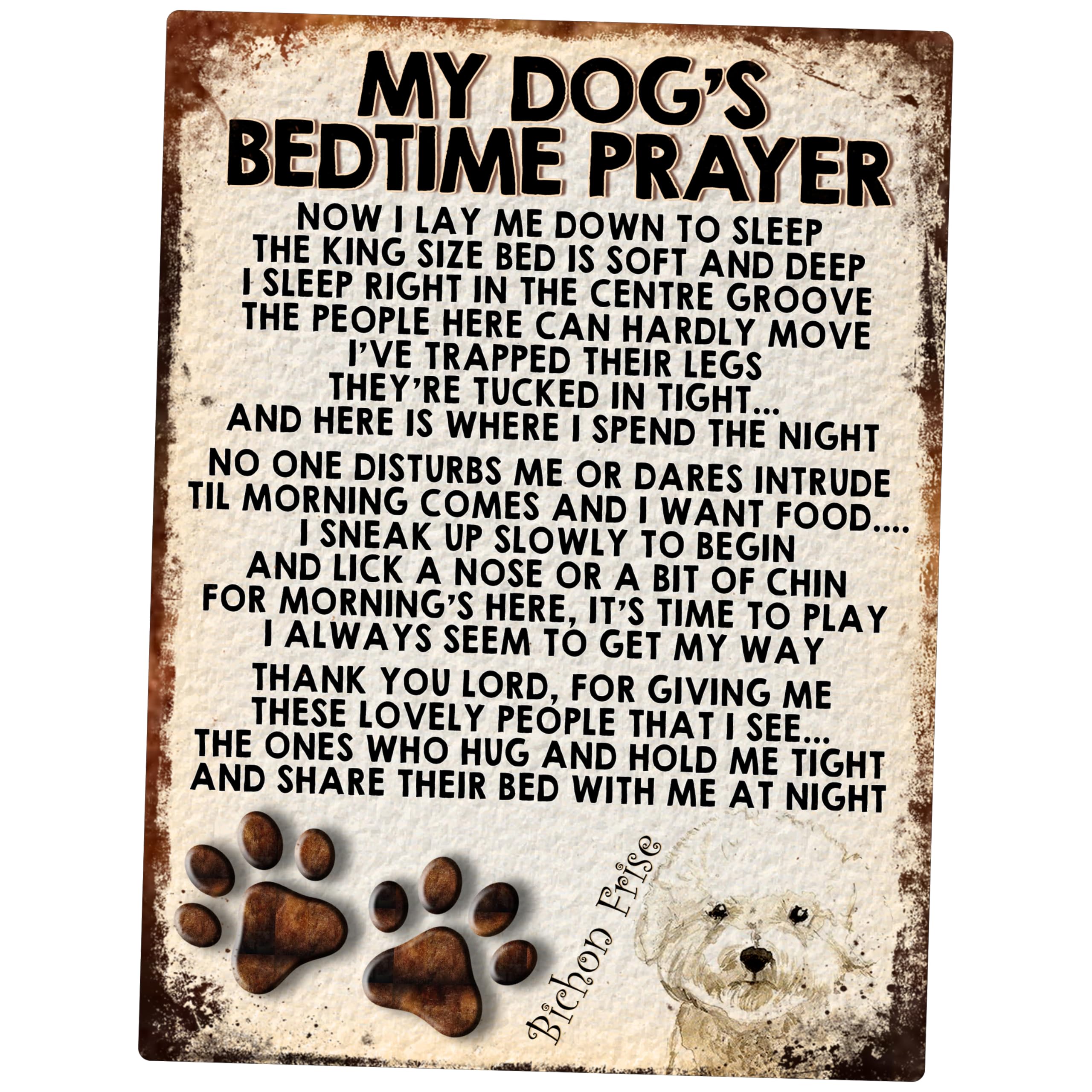 MY DOG'S BEDTIME PRAYER RETRO STYLE METAL TIN SIGN/PLAQUE (BICHON FRISE)