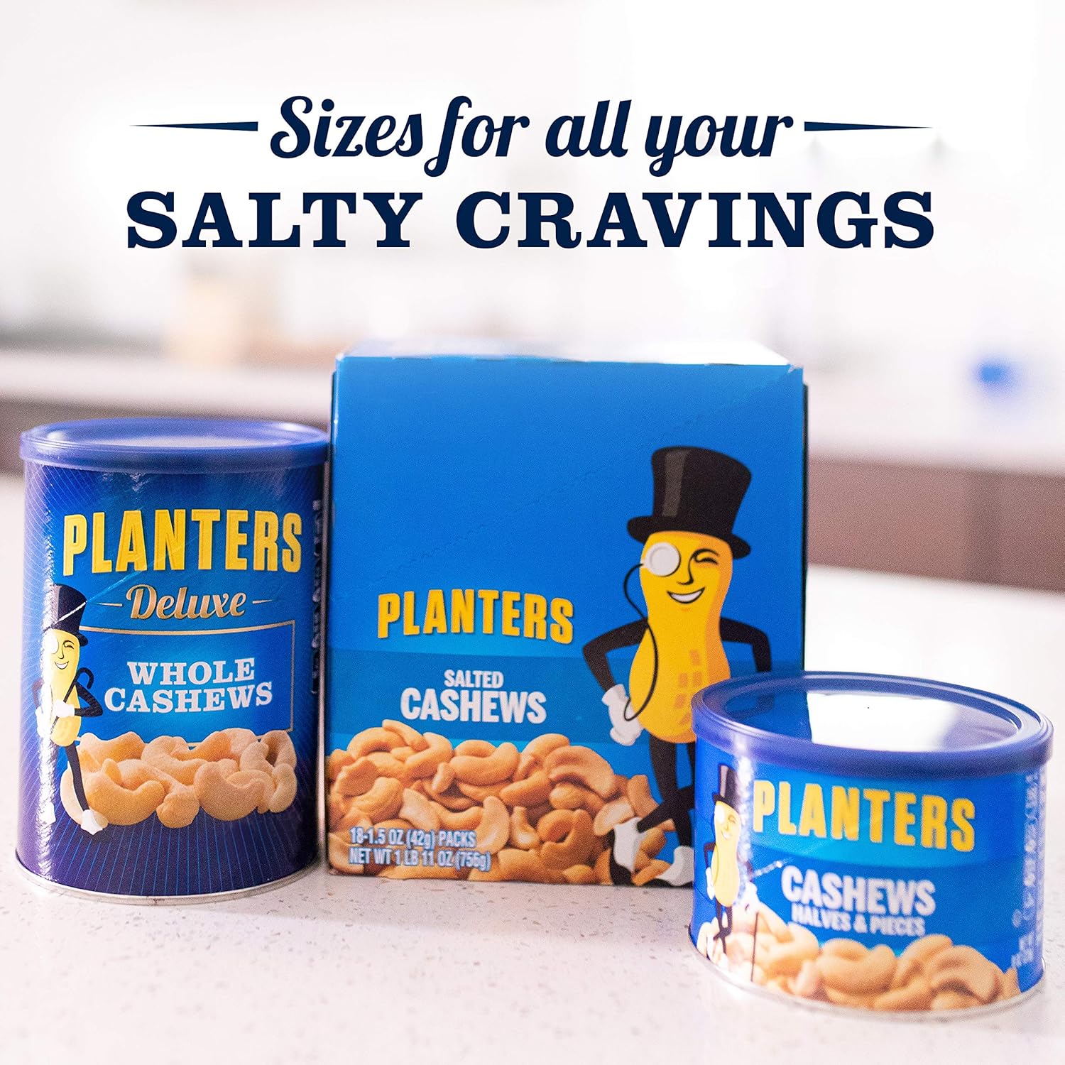 PLANTERS Deluxe Whole Cashews, 18.25 oz. Resealable Jar - Wholesome Snack Roasted in Peanut Oil with Sea Salt - Nutrient-Dense Snack & Good Source of Magnesium : Snack Cashews : Grocery & Gourmet Food