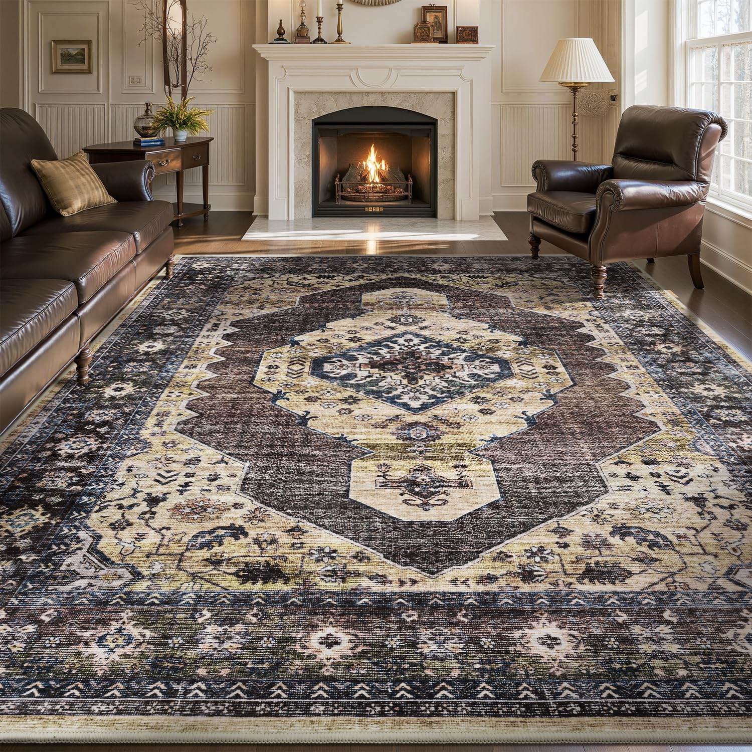 Photo 1 of (used)(see all images) Engiw-5x5 Area Rugs for Living Room Rug Bedroom Rug Machine Washable Dining Room Rugs Carpet Neutral Farmhouse Vintage Brown Taupe