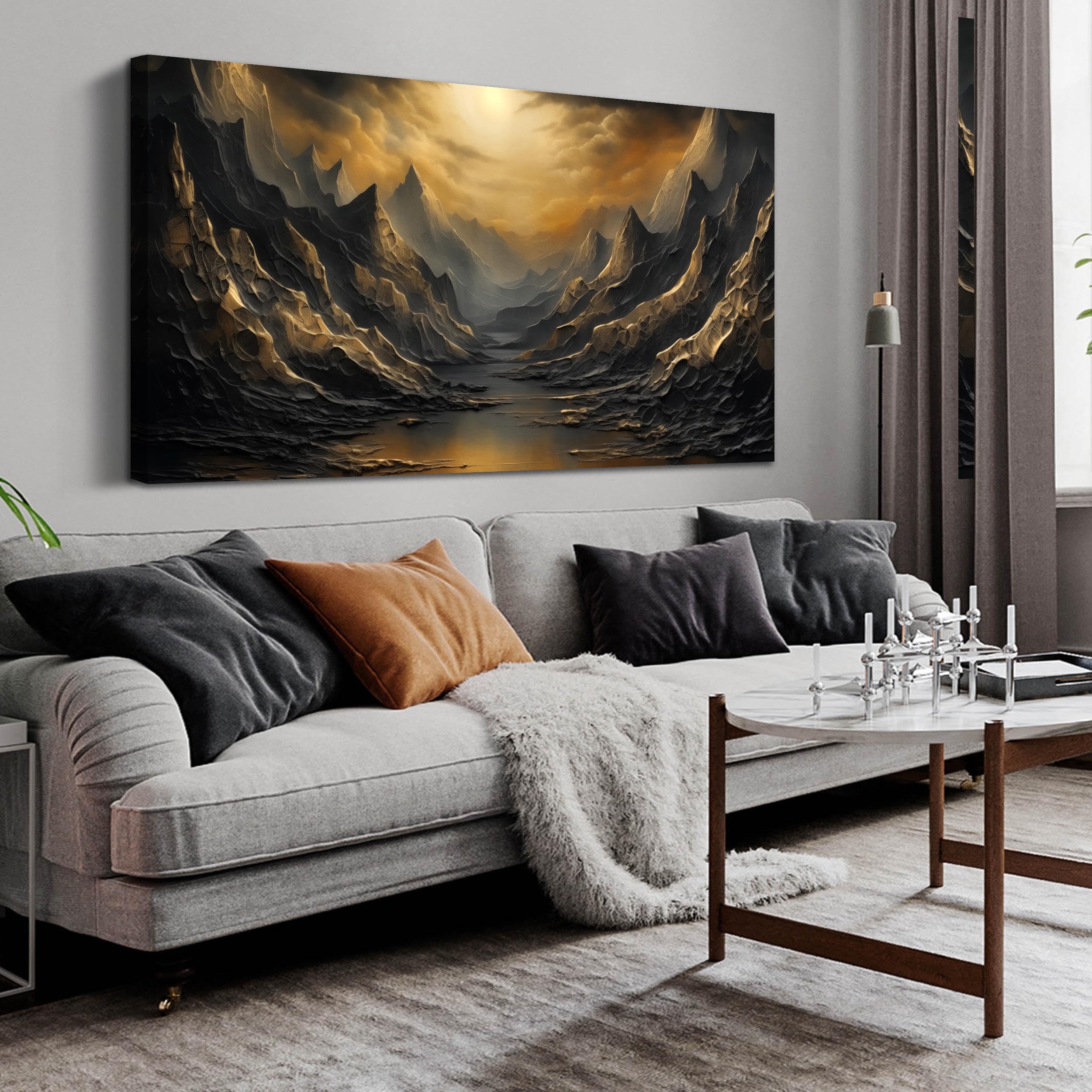 Photo 1 of AOZEMI Nature Wall Art for Living Room Bedroom Office Large Mountain Canvas Pictures Landscape Wall Decoration 29x59 Modern Artwork